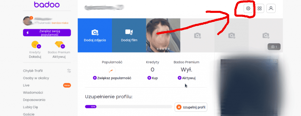 badoo ustawienia w profilu